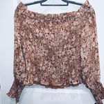 EXPRESS  Women’s Floral Off Shoulder Smocked Crop Top Long Sleeve Size Medium New Photo 1