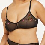 Savage X Fenty Carnival Unlined Black Gem Rhinestone Tricot Plunge Bra NWT Large Photo 6