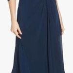 La Femme NWT Ruched Twist Column Navy Lace Sleeve Evening Gown 23244 Size 20 Photo 0