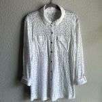 Eddie Bauer  White Sheer Print Button Down Shirt with Cuffs Photo 0