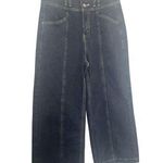 Mustard Seed Black Denim Wide Leg Contrast White Stitching Cropped Pants Sz. M Photo 0