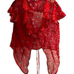 Frederick's of Hollywood Vintage Frederick’s Of Hollywood Sheer Tie Front Top Red Paisley Boho Size L Photo 0