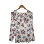 Lucky Brand  Top Womens XL Floral Long Sleeve Popover Tie Neck Boho Peasant White Photo 4