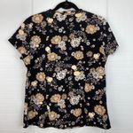 Covington  Black Floral Short Sleeve Button Up Top Ruffle Size 14 Photo 1