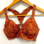 Aerie orange lace bralette bra floral flowers racer back size small Photo 0