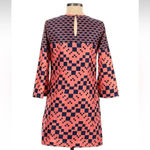 Traffic People Coral & Navy Geo Retro Vibes Shift Dress 3/4 Sleeves Size XS Blue Photo 1