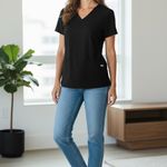 FIGS Women's Black Scrubs Shirt Top Size Small Medical Nurse Office Tech V-Neck Photo 2