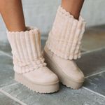 These Three Boutique Nude/tan/cream color platform Fur boot Photo 0