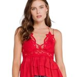 Free People Adella Cami crochet lace ruffles cherry red spaghetti straps medium Photo 0