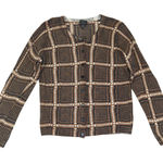 Talbots Pure Merino Wool Brown Plaid Cardigan Sweater Womens Size M Photo 0