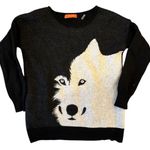 Christopher Fischer 100% wool wolf face intarsia pullover sweater Black Size M Photo 0