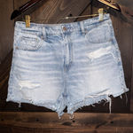 American‎ Eagle Women's Sz 10 Flower Embroidered Pocket Mom Distressed Shorts Blue Photo 0