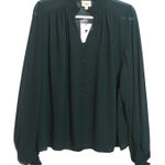 1.4.3. Story by Line Up Good Times Pine Green Chiffon Blouse Business NWT Size M Photo 0