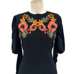 Karen Millen Karen‎ Millen Embellished Puff-Sleeve Sweater Black Floral Size Medium Photo 3