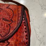Red Leather Floral Tooled Shoulder Bag Purse Photo 7