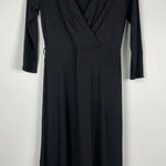 Loft  Black Plunge V-Neck A-Line Slinky Knee Length‎ Dress Size 8P Photo 0