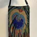 Bamboo Trading Company Club Bag Peacock Feather Beaded Cross Body Hand Bag Green Photo 0