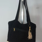 The Sak Crochet Hobo Shoulder Slouch Purse Tote black tan EUC Photo 0