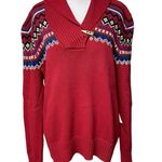 Ralph Lauren Nordic Sweater XL Red Blue NWT V Neck Cotton Long Sleeve NEW Photo 0