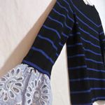 Beach Lunch Lounge Black and Blue Striped Top with Small Eyelet Cuffs Size S Photo 3