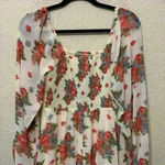 White floral smocked mini dress sz L summer wedding guest bridal shower feminine Size L Photo 7