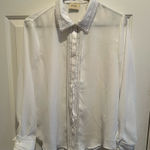 Elie Tahari  Women’s White Dress Button Down Blouse Black Trim Small Photo 0