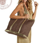 Muche et Muchette jute tote bag, chocolate brown and gold tone sequinns, NWOT Photo 0