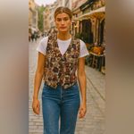 Vintage Christmas Teddy Bear Tapestry Embroidered Vest L/XL Brown Photo 13