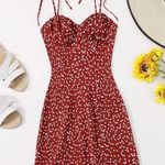 Women's Dress Frill Trim Strap Knot Front Ditsy Floral Dress Red Size XS Photo 0