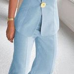 Blue Button Split Sleeveless Pants Set Commense Large NWT Photo 0