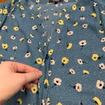 NYDJ  Womens Floral Print V Neck 3/4 Sleeve Blouse Teal Yellow White Size Medium Photo 2