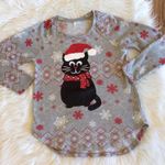 Christmas Pullover Kitty Cat Santa Hat Shirt Womens XS Gray Photo 2