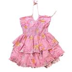 Love Shack Fancy  Aqua Pink Floral Ruffle Halter Dress Womens Size Small Photo 1