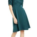 Nanette Lepore  6 Satin Draped Dress Forest Ruched Sleeves NEW Photo 0