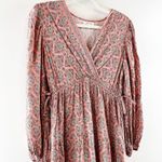 Max Studio Long Sleeve V Neck Printed Midi Dress Maroon Red Small Photo 4