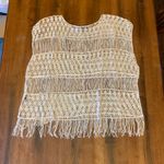 POL Callahan Anthropology Knit Top M/L Cream Ivory Crochet Fringe Boho Boxy Photo 5
