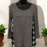 Moa Moa light Gray sweater Black White Buffalo plaid chiffon sides Tunic Size S Photo 0