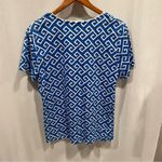 Cute vintage 90’s zig zag ocean blue waves cotton short sleeve top scoop neck Size L Photo 4