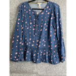 Matilda Jane Blue Floral Dot Peplum Blouse Button Front Long Sleeve L Boho Top Photo 7