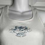 SheIn  Graphic Print Letter Angel Rib Knit Crop Tank Top Medium White Blue Photo 6
