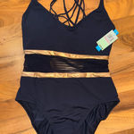 Bleu Rod Beattie  1 piece swim sheer strappy back size 10 NWT‎ bathing suit Photo 0