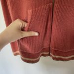 Lands' End coral vintage knit full zip hooded sweater brown beige stripes cotton Photo 5