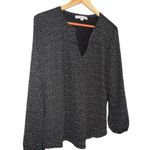 Loft  Black Long Sleev Polka Dot Women’s Vneck Blouse Size Large Photo 2