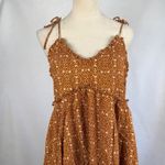 Patrons of Peace Geometric Print Tie Strap Ruffle Dress Womens Small Sundress Mini Boho Brown Photo 1