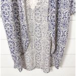 Stitch Fix Women's Geometric Print Open Front Cape Lace Back Kimono Blue White X Photo 2