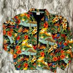 Surf Crush Tiki Vtg Sz S Hawaiian Print Zip Up Jacket CB Casual Macaw Tropical Red Photo 7