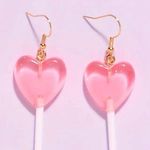 🍭 Ooh la la lollipop Pink earrings candy hearts sucker drops new Photo 0