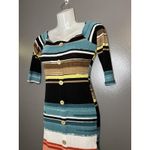 Love j Dress Womens Small Multicolor Striped Ribbed Knit Bodycon Button Front Photo 2