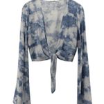 Hollister NEW  Blue White Cloud Tie Dye Long Bell Sleeve Crop Cardigan Size S Photo 3