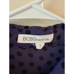 BCBG eneration Long Sleeve Semi Sheer Polka Dot Shirt Purple Women's Size Large Photo 4